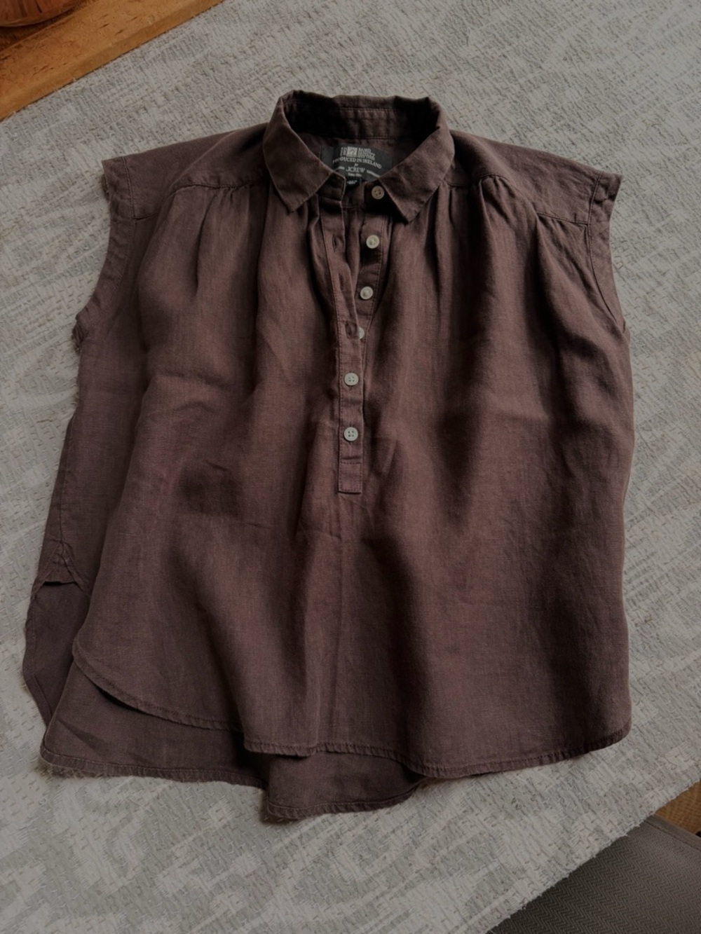 J. Crew Brown Cap-Sleeve Button Pullover Top